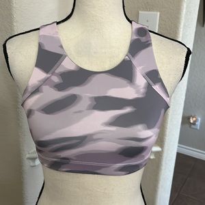 Zella radius pink and gray abstract print ladder back sports bra size XL 14-16
